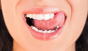Closeup of person with pierced tongue